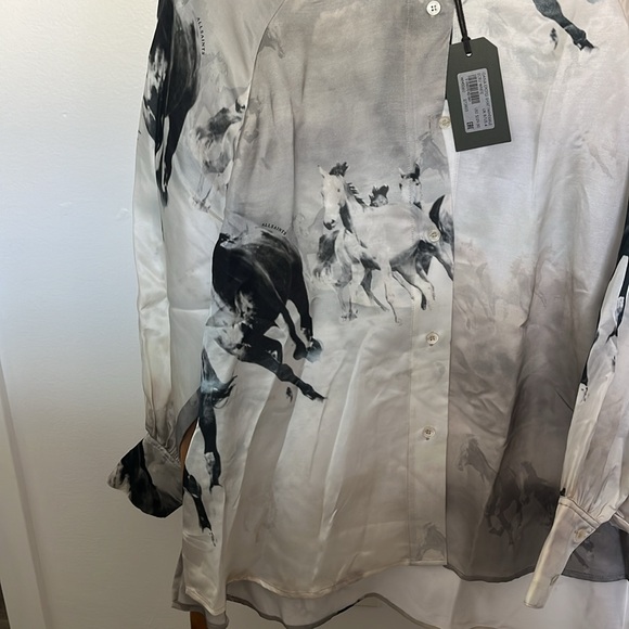 All Saints | OANA EPOTO HORSE PRINT BALLOON SLEEVE BLOUSE IN ECRU WHITE
 | NWT - Picture 5 of 8